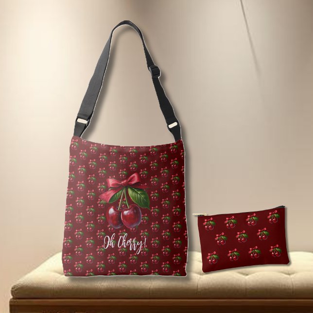 Bolso Cruzado Cerezas con una cereza roja de cerezo (Cherries-Cherries with a Bow-Tote Bag and Small Pouch)