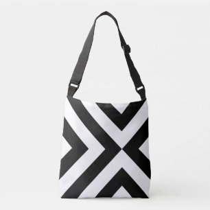 Bolso Cruzado Chevrras geométricas negras y blancas negrita