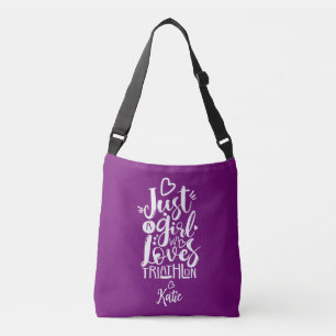 Bolso Cruzado Chic Caprichoso Triatlón Púrpura Blanco Caligrafía