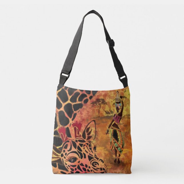 Bolso Cruzado Chica africano y jirafa - Amigos - Dibujo de arte  (Anverso)