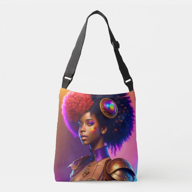Bolso Cruzado Chica Afro Steampunk Moderna (Anverso)