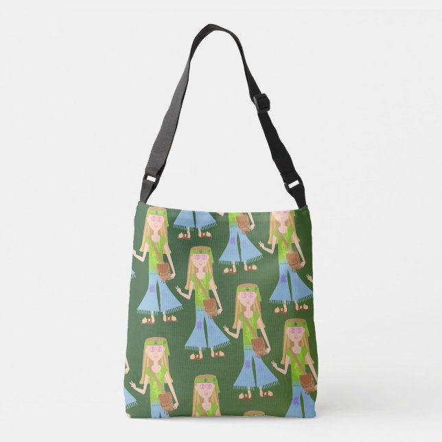 Bolso Cruzado Chica hippie personalizado retro divertido (Reverso)