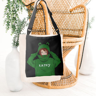 Bolso Cruzado Chica lindo con dibujo de cartón de rana verde 