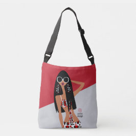 Bolso Cruzado Chica negro sobre rojo, blanco, gris y negro