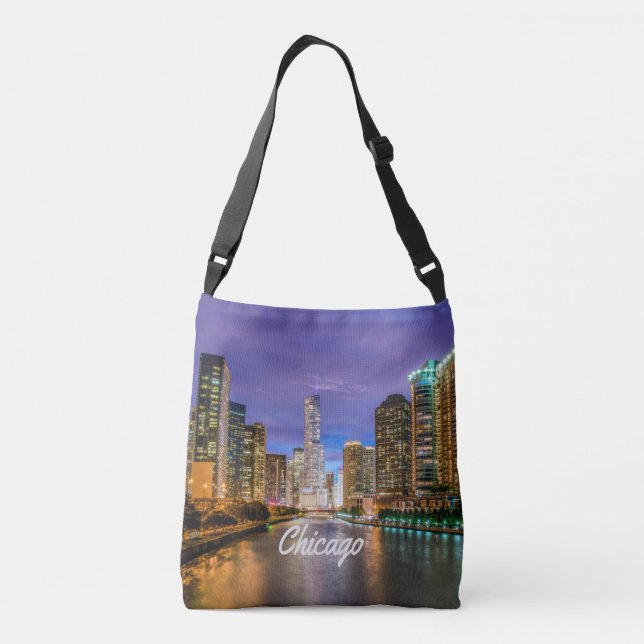 Bolso Cruzado Chicago Illinois Ciudad Por La Noche (Reverso)