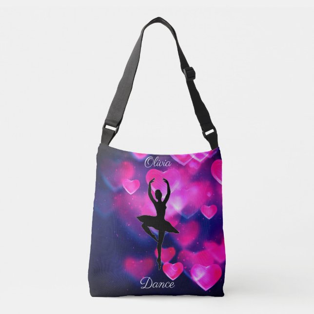 Bolso Cruzado Chicas bailan corazones flotantes rosados y morado (Anverso)