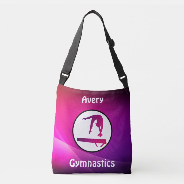 Bolso Cruzado Chicas Gimnasia Viga de balance rosa y púrpura (Anverso)