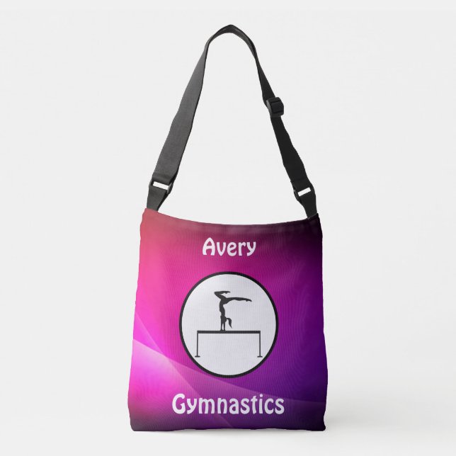 Bolso Cruzado Chicas Gimnasia Viga de balance rosa y púrpura (Anverso)