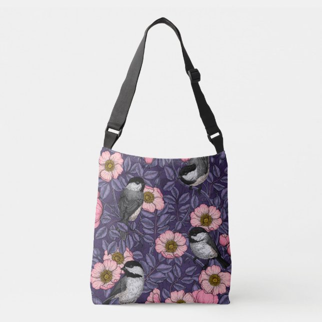 Bolso Cruzado Chickadees in the wild rose in pink and violet (Anverso)