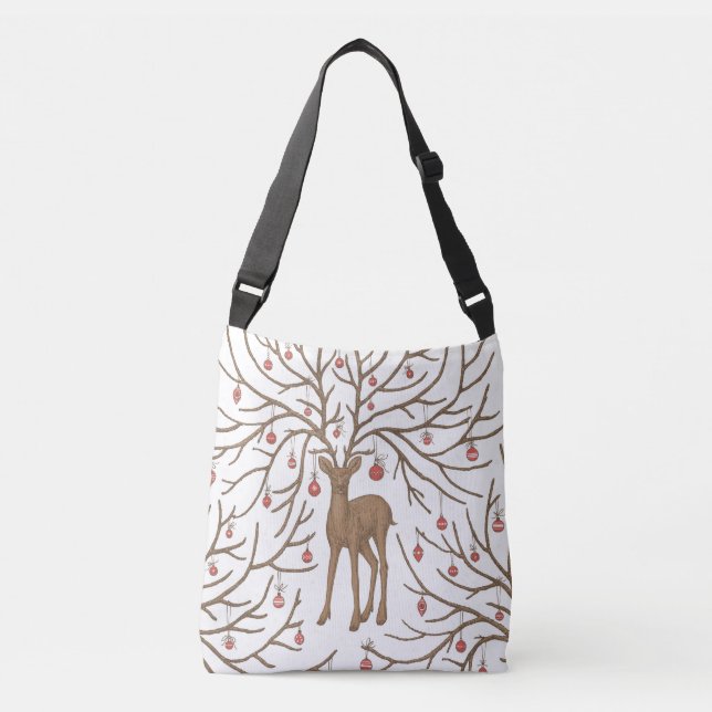 Bolso Cruzado Christmas deer on white (Anverso)