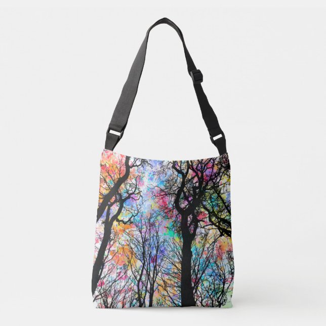 Bolso Cruzado Cielo color arcoiris, siluetas negras (Anverso)