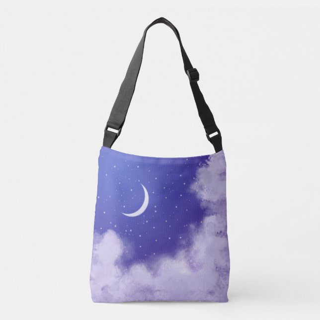 Bolso Cruzado Cielo nocturno de ensueño con luna creciente (Anverso)