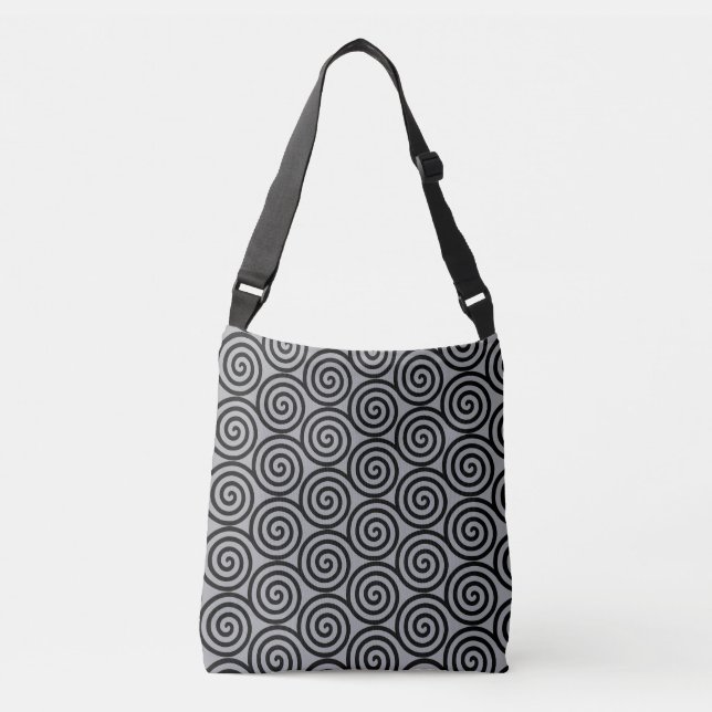 Bolso Cruzado Círculos de espiral negra en gris plateado rápido (Anverso)