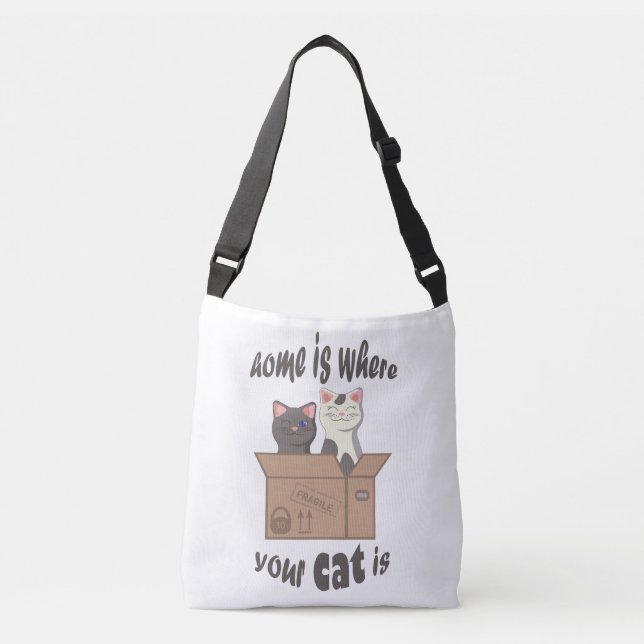 Bolso Cruzado Cita divertida Home es donde está tu gato (Anverso)