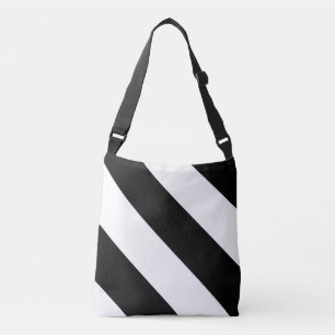 Bolso Cruzado Clásico franja diagonal ancha en blanco y negro