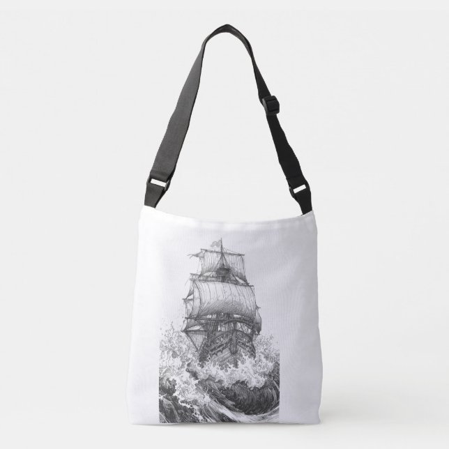 Bolso Cruzado Classic Sailboat Sketch Nautical Tote Bag (Anverso)