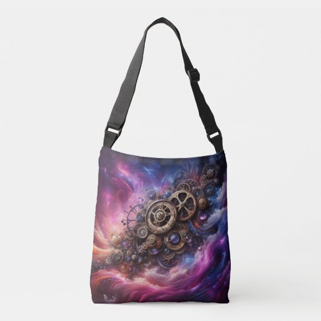Bolso Cruzado Clockwork industrial Steampunk Purple and Pink (Anverso)
