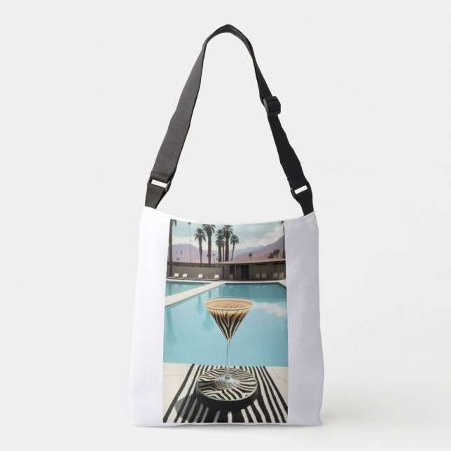 Bolso Cruzado Cocktail retro de la piscina de palmeras temáticas (Anverso)
