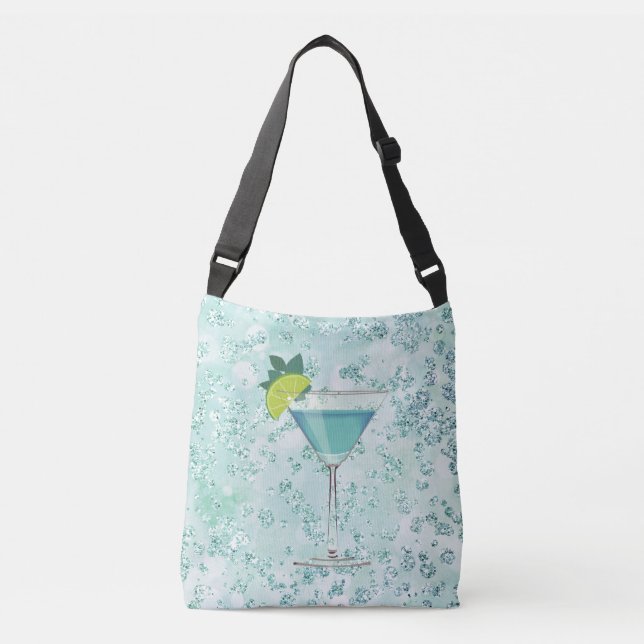 Bolso Cruzado Cóctel azul con Lemon Bokeh Bling (Anverso)