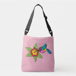 Bolso Cruzado Colibrí colorido sobre la flor tropical de Hibiscu