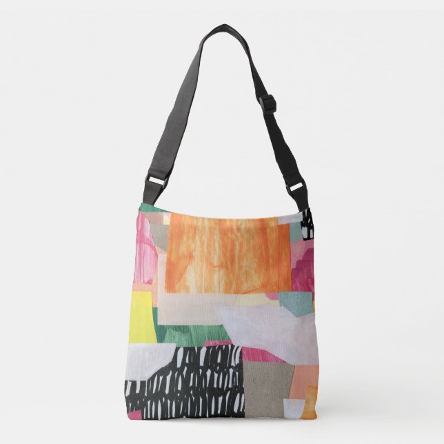 Bolso Cruzado Collage art, colorido abstracto moderno. (Anverso)