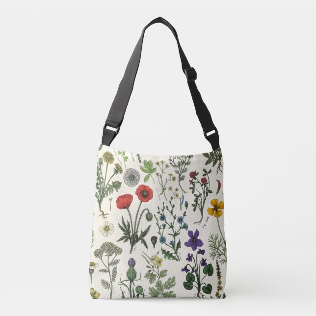 Bolso Cruzado Collage de flores silvestres (Anverso)