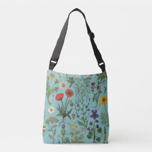 Bolso Cruzado Collage de flores silvestres sobre azul