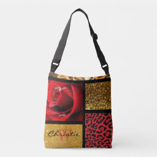 Bolso Cruzado Collage del leopardo del oro del purpurina del