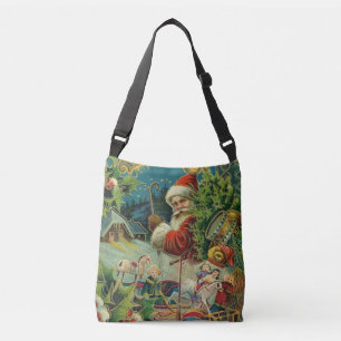 Bolso Cruzado Collage Navideño de Papá Noel Victoriano Antiguo
