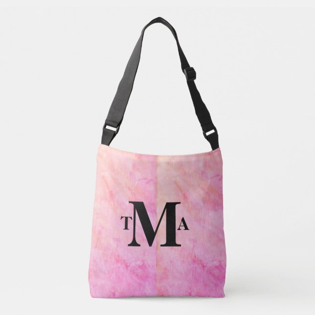 Bolso Cruzado Colores de agua rosada monogramas (Anverso)