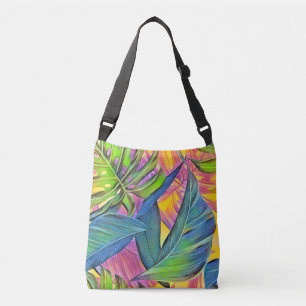 Bolso Cruzado Coloridas hojas tropicales de gran tamaño pintura 