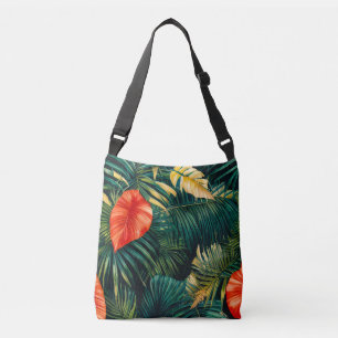 Bolso Cruzado Coloridas hojas tropicales y flores hibiscus