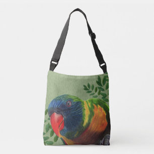 Bolso Cruzado Colorido loro de Macao sentado en una planta verde