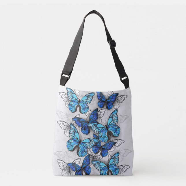 Bolso Cruzado Composición de mariposas blancas y azules (Anverso)