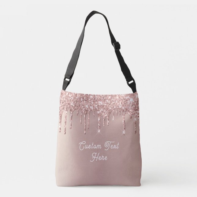 Bolso cruzado con purpurina de oro rosa con texto  (Reverso)