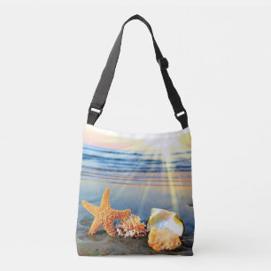 Bolso Cruzado conchas de mar y estrellas de mar en la playa