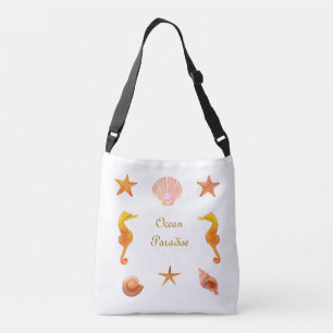 Bolso Cruzado Conchas marinas, estrellas caligrafía y caballitos