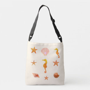 Bolso Cruzado Conchas marinas, estrellas y caballitos de mar sob