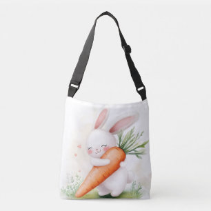 Bolso Cruzado Conejito de acuarela primaveral lindo zanahoria