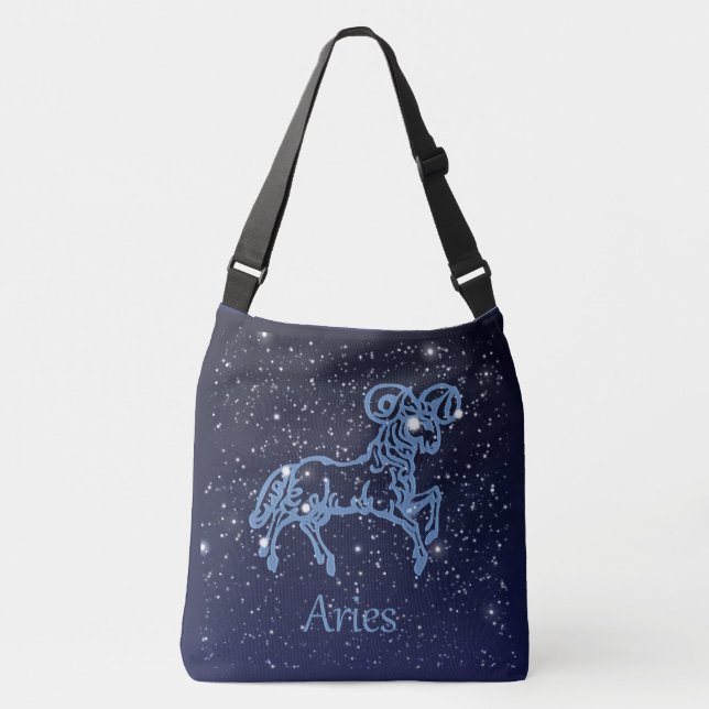 Bolso Cruzado Constelación del aries y Rótulo del zodiaco con (Anverso)