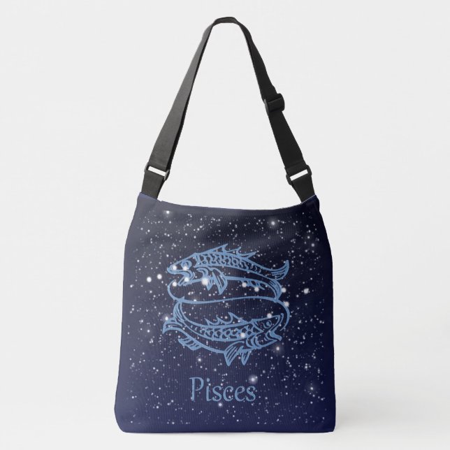 Bolso Cruzado Constelación Pisces y Rótulo Zodiaco con Estrellas (Anverso)