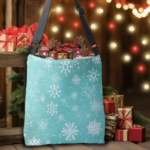Bolso Cruzado Copos de nieve azules turquesa Patrón suave escarc
