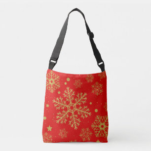 Bolso Cruzado Copos de nieve dorados en rojo