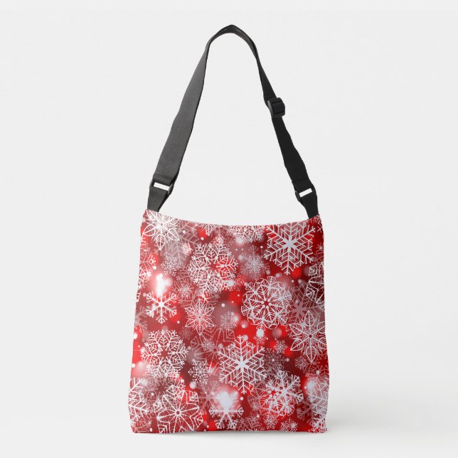 Bolso Cruzado Copos de nieve en rojo (Anverso)