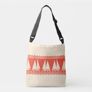 Bolso Cruzado Coral Nautical Sailboat Coastal Stripes