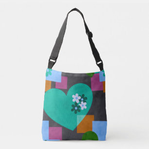 Bolso Cruzado corazón abstracto, floral geométrico, tote colorid