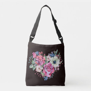 Bolso Cruzado Corazón acuarela floral: rosas vintage.
