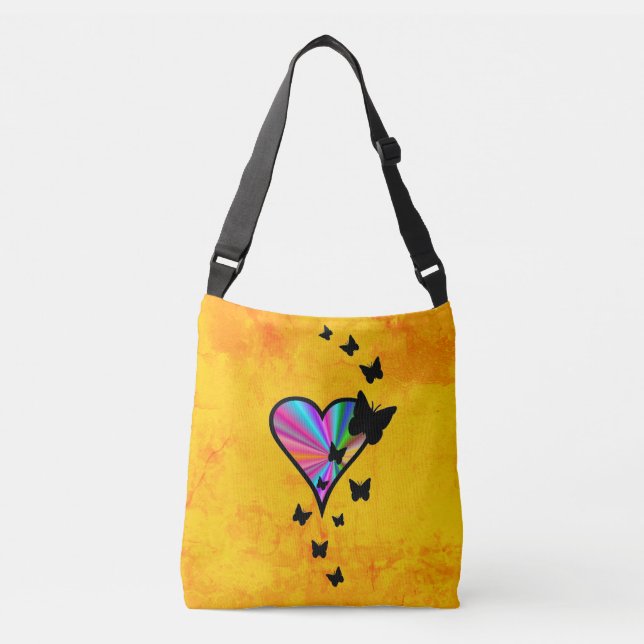 Bolso Cruzado Corazón arcoiris y mariposa (Anverso)