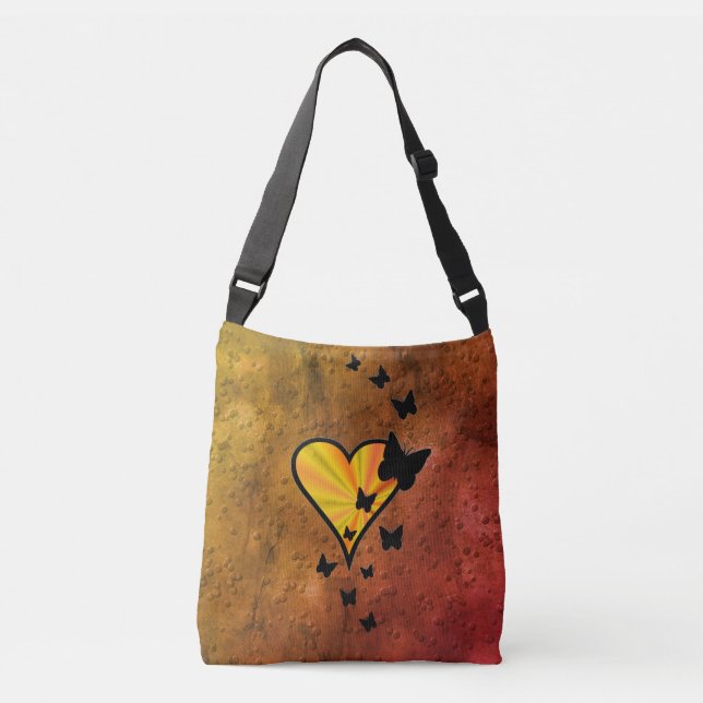Bolso Cruzado Corazón arcoiris y mariposa (Anverso)