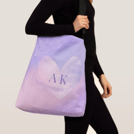 Bolso Cruzado Corazón con gradiente de púrpura y rosa con monogr